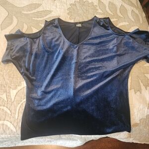 Venus Royal Blue Velvet Cold Shoulder Top